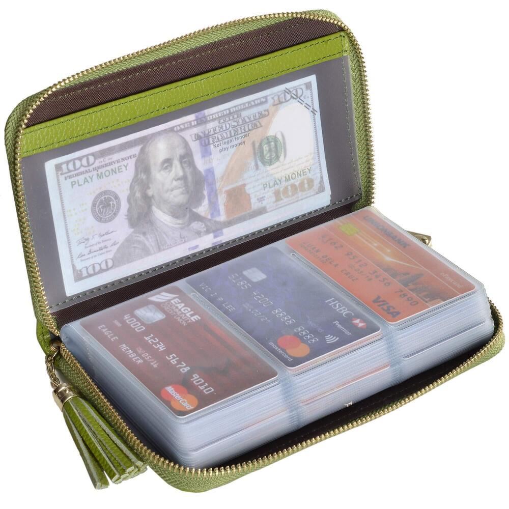 6073 Credit Card Holder Wallet Zipper Leather Case Purse RFID Blocking